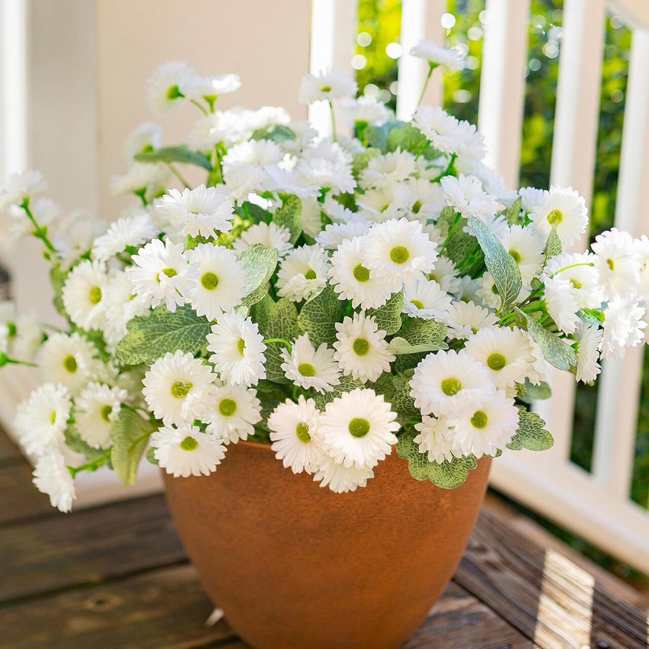 Artificial Dahlia Flowers Fake Flower Plants for Outdoors Spring Decoration, 6 Bundles Faux Dahlia White Silk Flowers for Outside Realistic UV Resistant for Planter Front Door Porch Patio Balcony Yard